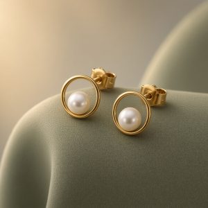 گوشواره میخی دایره و مروارید E0003